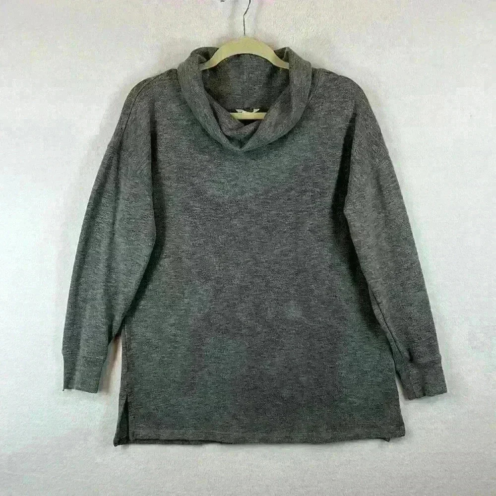 Caslon Pullover Tunic Sweater Sz Large Gray Cowl Neck Long Sleeve Side Slits